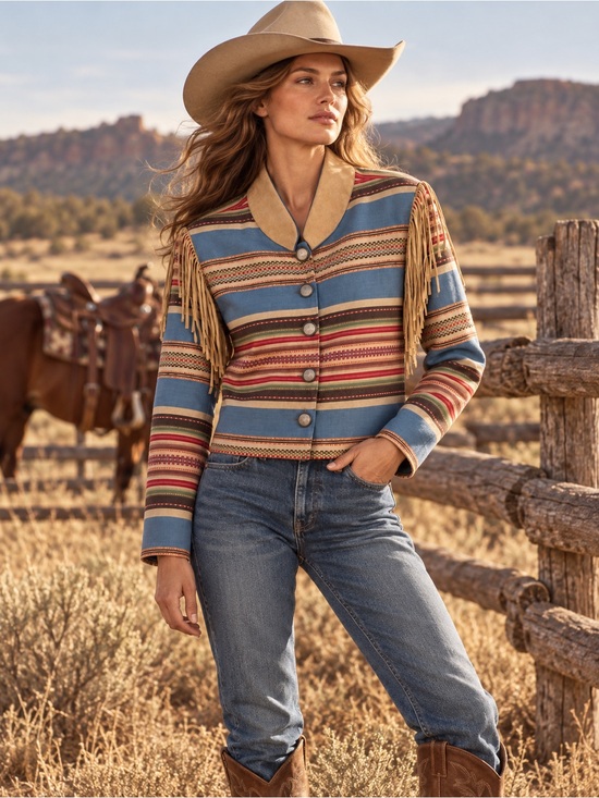 Double D Ranch Jackets & Blazers - Double D Ranch Wear Striped Fringe Western Ranch Rodeo Jacket large